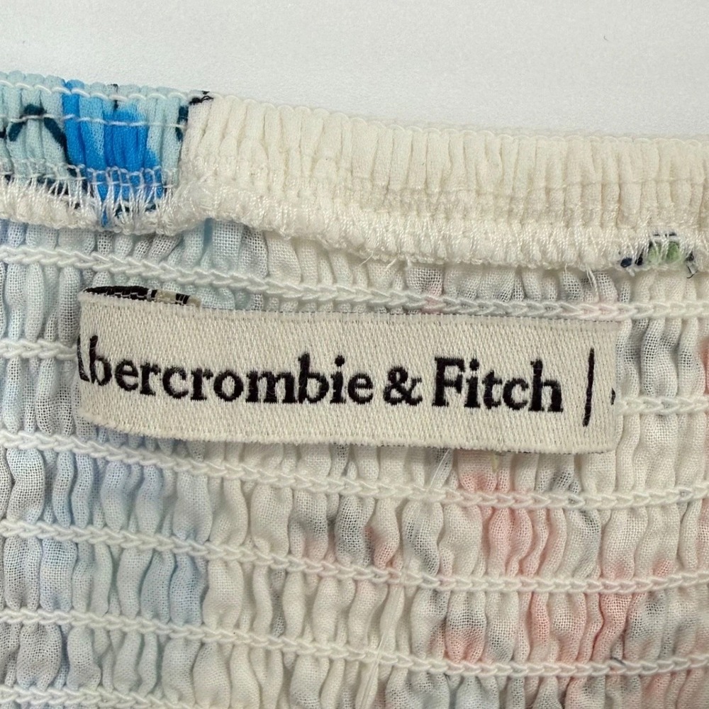 Abercrombie & Fitch Shirt Womens XS Ruched Boho Cottagecore Smocked Floral Crop - Picture 6 of 11
